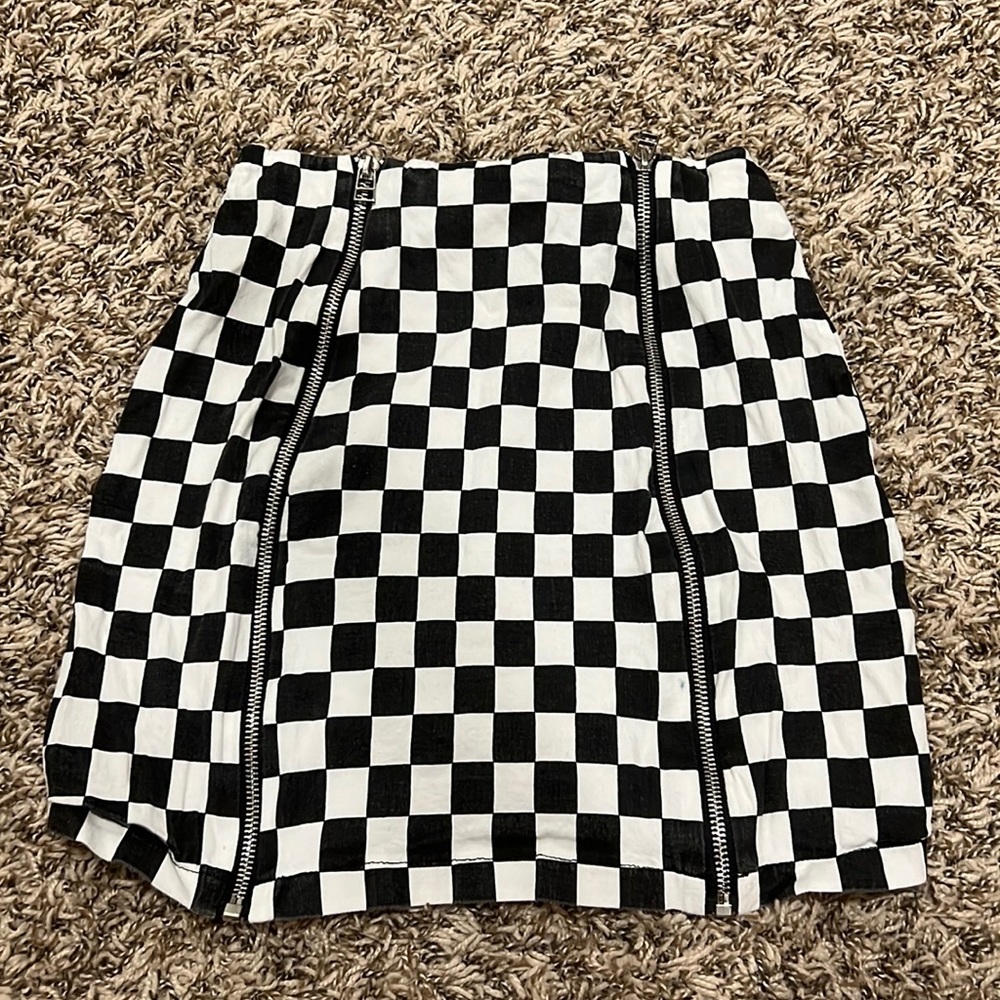 Black and white checkered skirt